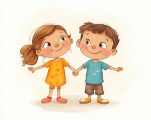 Joyful Cartoon Kids. A Playful Illustration of Children in a Vignette Style