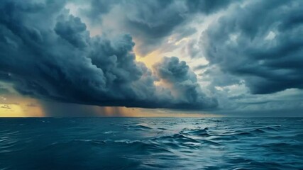 dramatic sky with stormy gray clouds, Hurricane rainy weather nature background. Dark gray sky at sea. B roll footage of Cloudscape screen. Cloudy evening at sea coast. Windy weather summer.4K sunset 