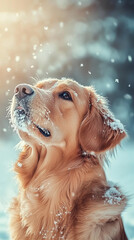 Dog Joyfully Eating Snow in a Wintry Landscape