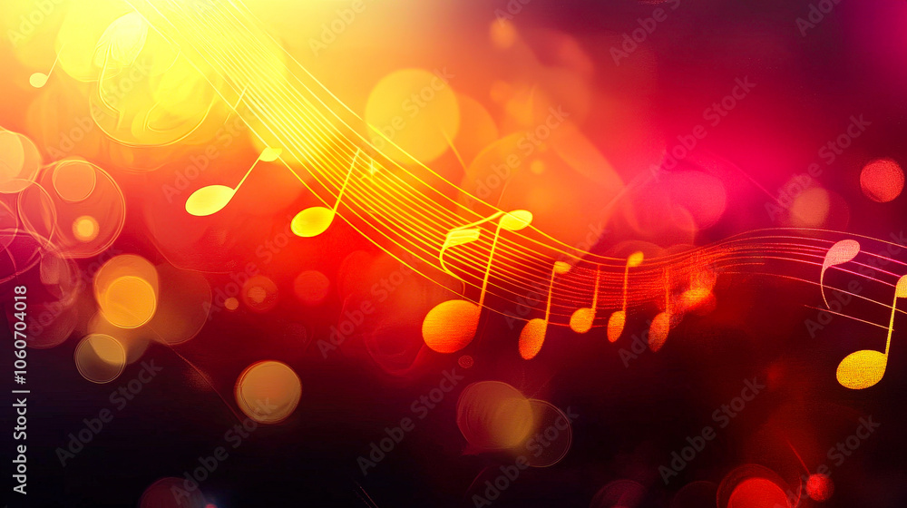 Poster musical notes seamlessly intertwined with bright swirling colors, creating an energetic and festive atmosphere that captivates the viewer’s attention