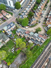 Aerial View of Downtown and Central Wembley London City of England Great Britain. High Angle Footage Was Captured with Drone's Camera from Medium High Altitude on April 17th, 2024