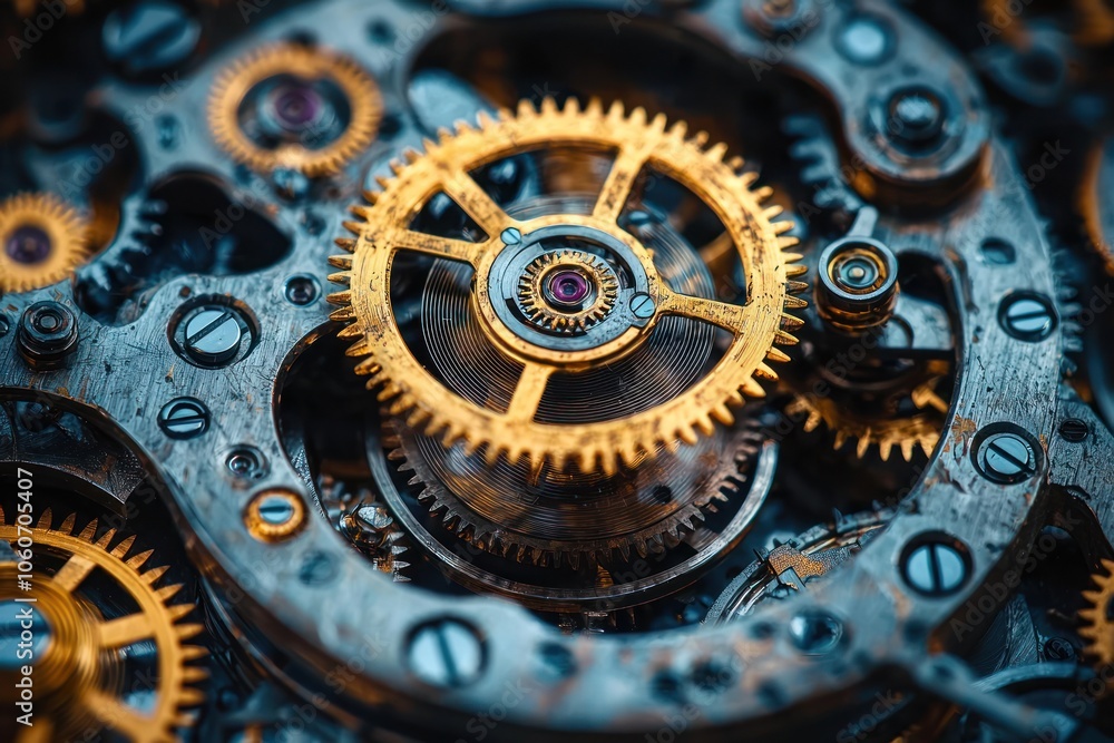Aufkleber close-up of intricate clockwork gears