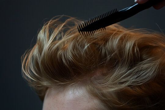  Someone backcombing hair near the roots to add volume and texture