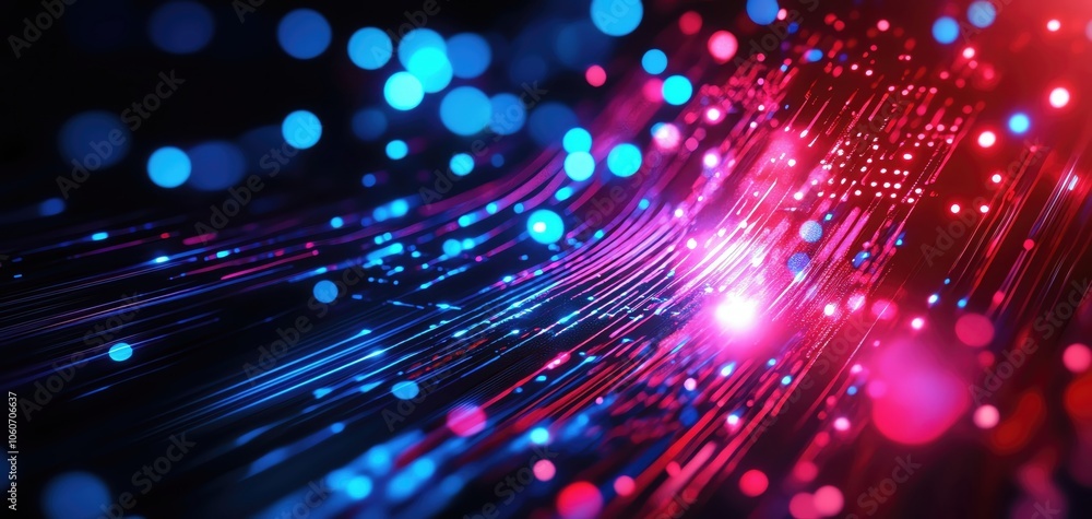 Poster vibrant abstract background featuring flowing lights in blue and red, creating a dynamic, energetic 
