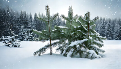 isolated christmas tree branches stand alone ground winter snowfall
