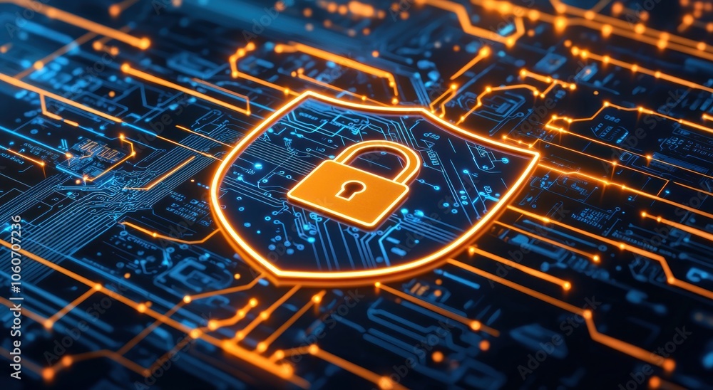 Aufkleber cyber security lock icon on abstract circuit board