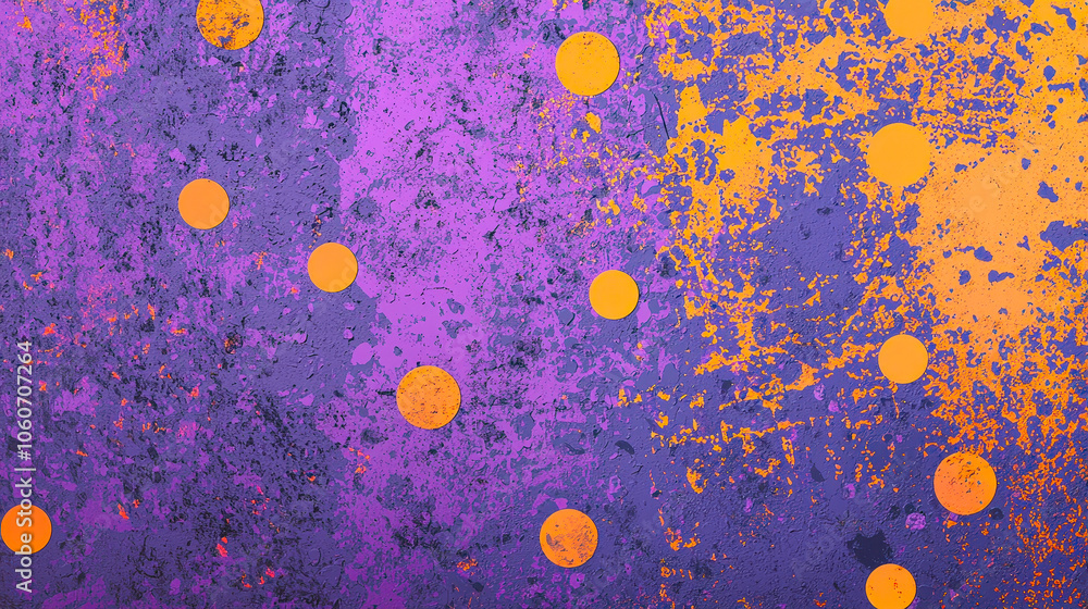 Aufkleber the artwork showcases a textured background of purple with striking orange circles scattered through