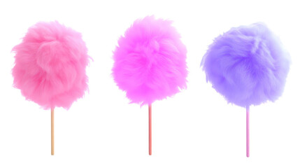 Set of Three cotton candy swirls isolate on transparent background, cutout, png