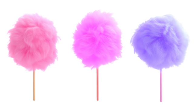 Set of Three cotton candy swirls isolate on transparent background, cutout, png