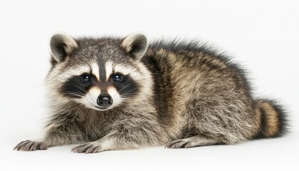 Obraz premium Charming raccoon resting on a neutral background, showcasing its playful expression