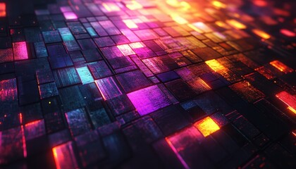 Obraz premium Illuminated abstract 3D render of iridescent glass with vibrant gradient texture