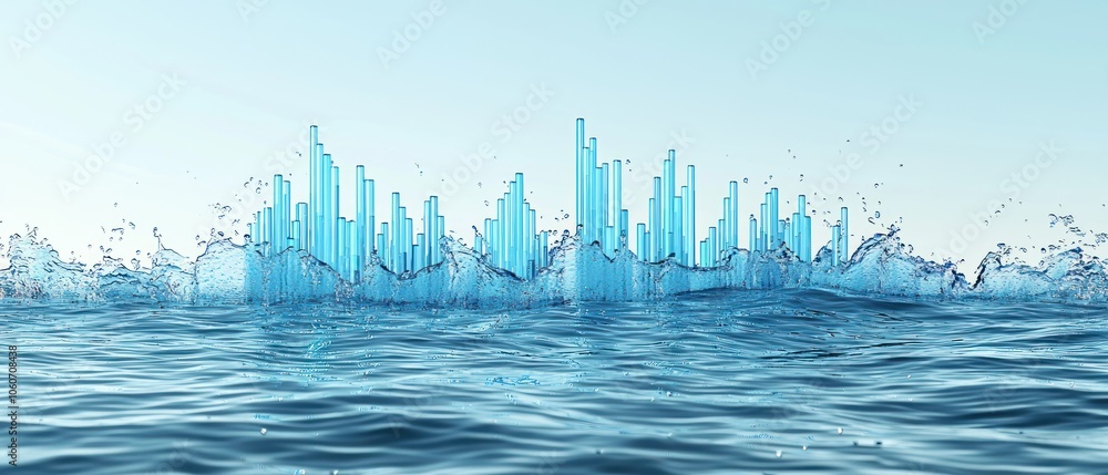 Poster abstract water splashes forming a skyline in a calm ocean