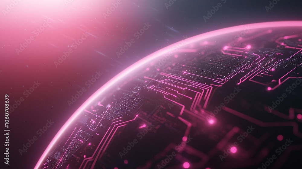 Poster futuristic geometric patterns with cosmic energy - satellite view of neon circuits and artificial in
