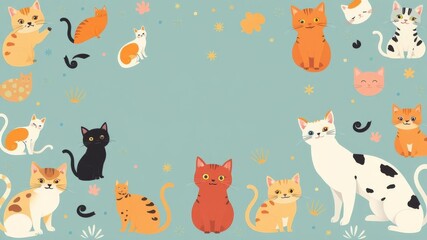 A vibrant and playful cat wallpaper featuring various breeds and expressions, feline, wallpaper