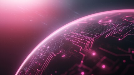 Futuristic Geometric Patterns with Cosmic Energy - Satellite View of Neon Circuits and Artificial Intelligence in a Vibrant Globe Design Perfect for Tech and Sci-Fi Projects