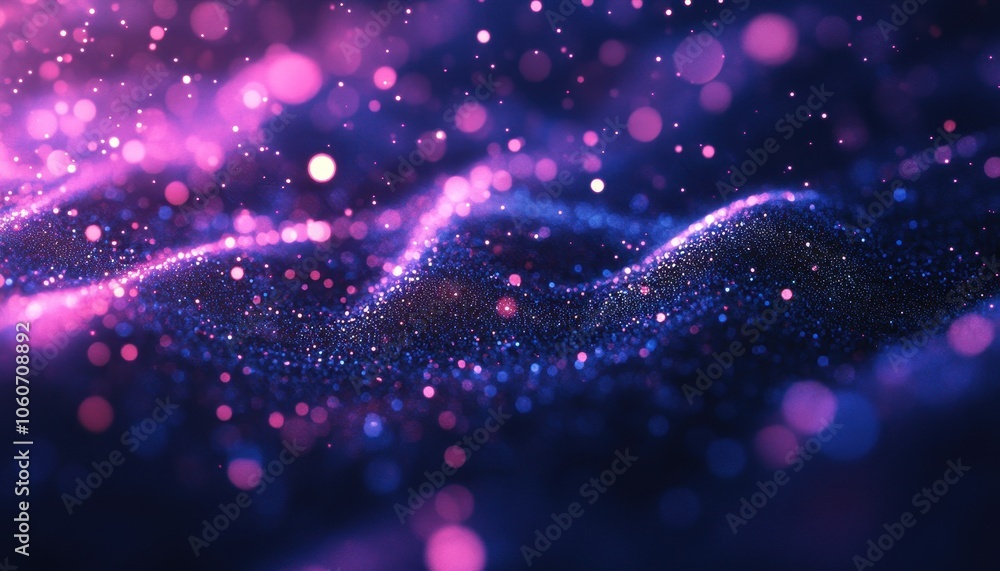 Poster futuristic abstract background with glowing neon waves and bokeh lights