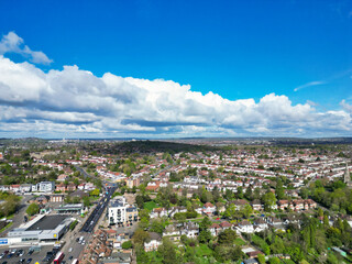 Aerial View of Downtown and Central Wembley London City of England Great Britain. High Angle Footage Was Captured with Drone's Camera from Medium High Altitude on April 17th, 2024