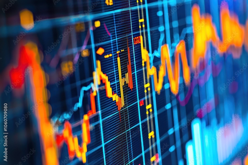 Poster Close-up of a digital display showing a stock market graph