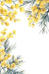 Watercolor Yellow Mimosa Blossom Border and Frame for Spring Mother's Day Celebration