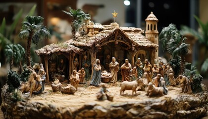 Nativity scene of the Holy Family and guiding star at Christmas