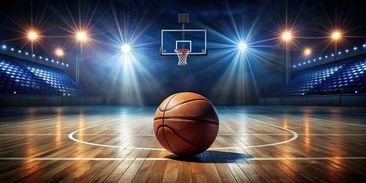 Panoramic perspective: capturing the essence of basketball court night.