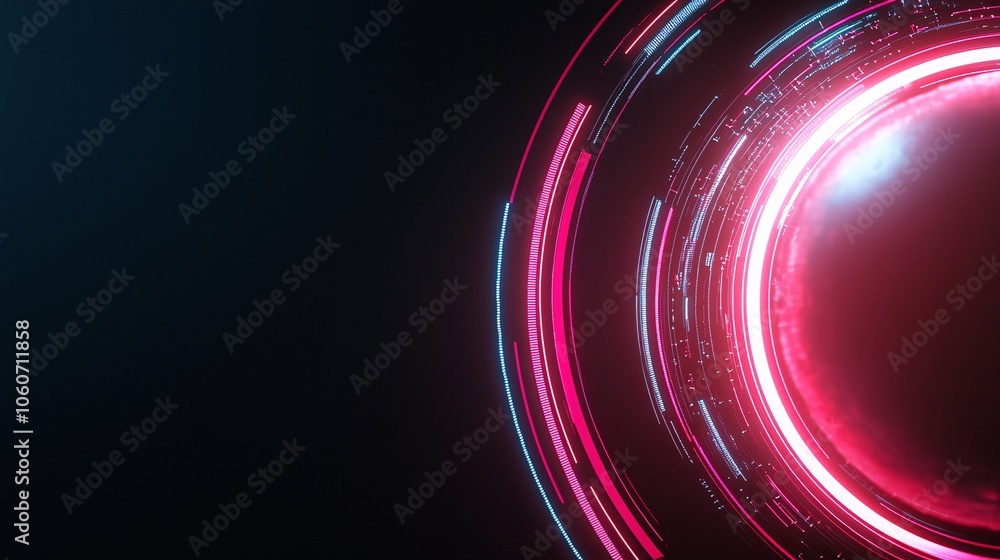 Poster Futuristic Neon Architecture - Gravity-Defying Structure with Glowing Circuits and Interconnected Dimensions of a Planetary Globe