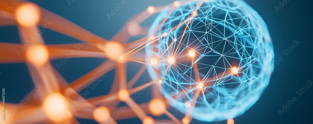 Poster futuristic intelligent network with bioluminescent lights - ai-driven spherical data cluster illumin