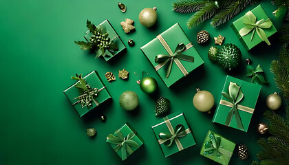 festive backgrounds gift boxes ornaments various green hues holiday decoration purposes effectively every time