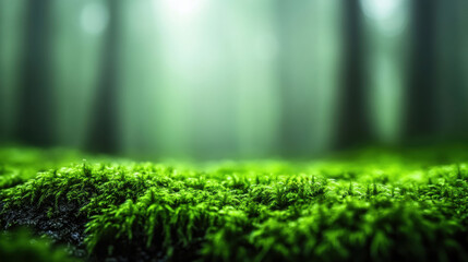Naklejka premium Lush green moss carpet in a serene forest setting, AI