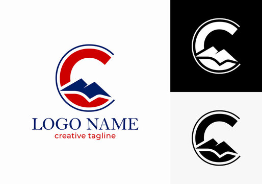 Letter C Mountain Logo Design vector.
