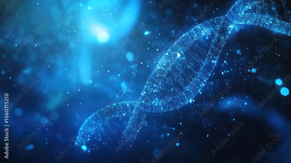 Aufkleber abstract science background with swirling particles, dna strands, and holographic data elements floa