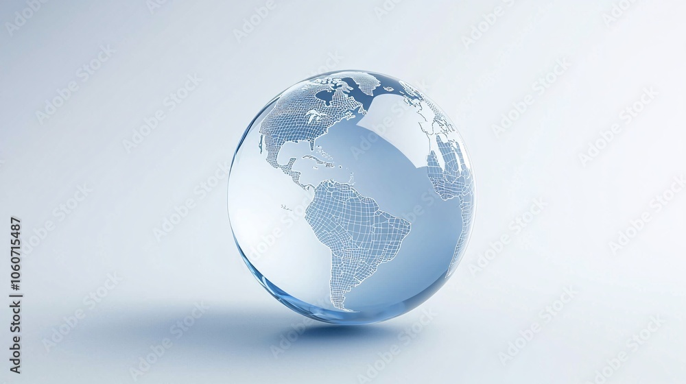 Poster futuristic transparent earth with glowing continents - sci-fi 3d wireframe globe in a virtual enviro