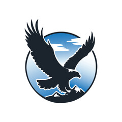 Cartoon mascot logo eagle logo spreading wings in the sky