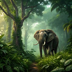 The Elephant standing in jungle,ai generative
