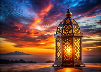 Ramadan's glow: a lantern, a single candle against the twilight.