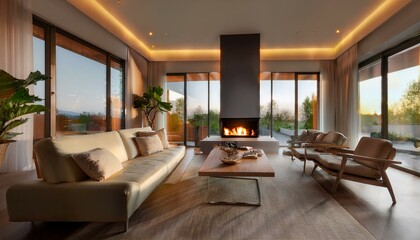 Fototapeta premium 별장의 벽난로가 따뜻한 느낌을 준다