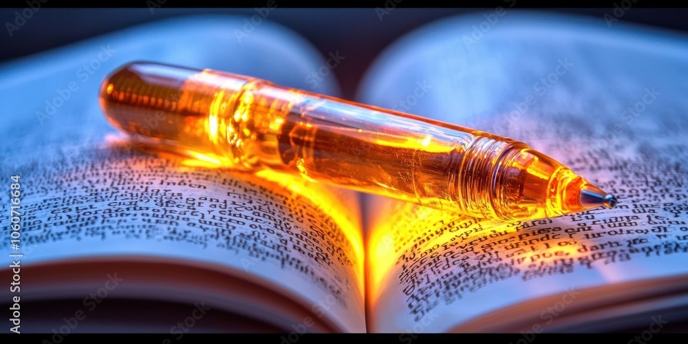Poster A Transparent Pen on an Open Book Under a Light Source