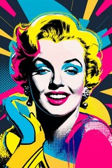 Fototapeta premium Pop art portrait of a celebrity in bold colors with a retro vibe. Created with generative AI technology