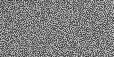 Turing reaction diffusion monochrome seamless pattern with chaotic motion .Linear design with biological shapes. Organic lines in memphis. abstract turing organic wallpaper background .	

