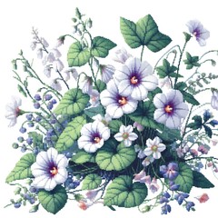 Obraz premium 흰 배경, 나팔꽃, 픽셀아트 (white background, Lobedleaf pharbitis, pixel art)