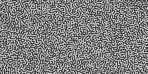 Turing reaction diffusion monochrome seamless pattern with chaotic motion .Linear design with biological shapes. Organic lines in memphis. abstract turing organic wallpaper background .	
