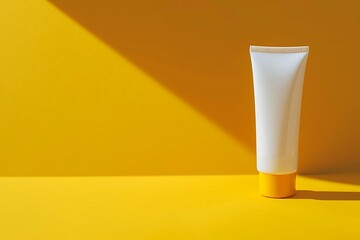 Sophisticated Tube of Sunscreen on Yellow Background