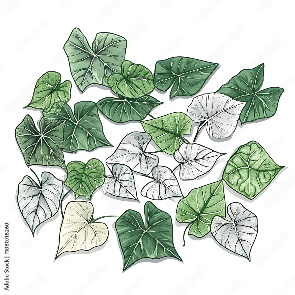 Poster a collection of various green leaves with different shapes and patterns.