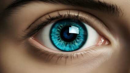 Obraz premium Close-up of a blue or emerald green female eye.