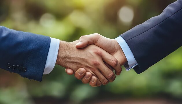 Successful business consultants engaging in a handshake during a meeting outdoors