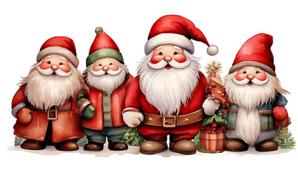 watercolor illustrations snowmen scandinavian gnomes santa claus sit isolated plain white background