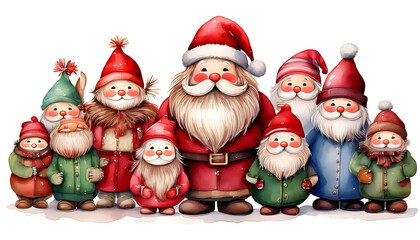 watercolor illustrations snowmen scandinavian gnomes santa claus sit isolated plain white background