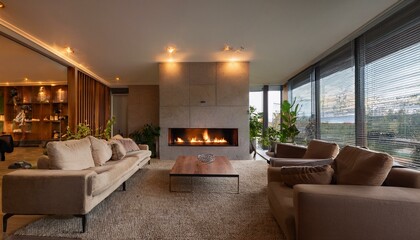 Fototapeta premium 별장의 벽난로가 따뜻한 느낌을 준다