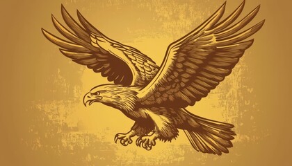 Obraz premium Engraved eagle mascot soaring with wings extended in vintage style artwork
