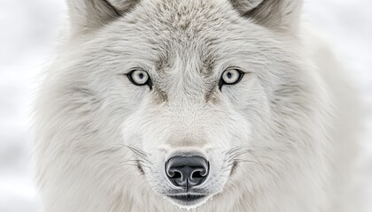 Obraz premium Captivating close-up of a white wolf's piercing eyes against a dark backdrop